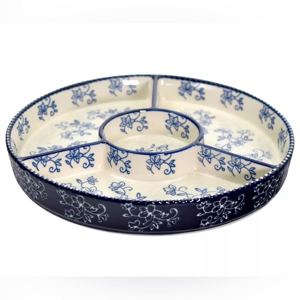 Floral Blue and White Divided Serving Platter temp-tations